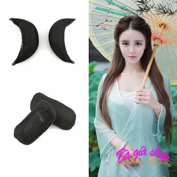 Cặp búi tóc độn phồng 2 bên loại bẹp tóc giả