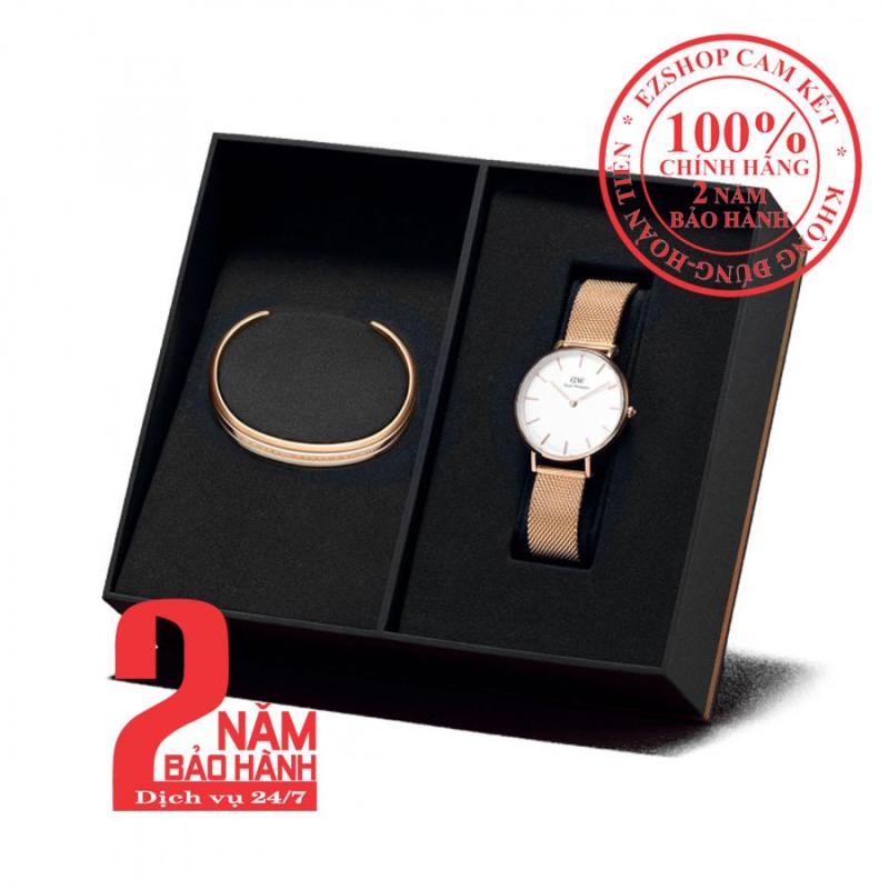 [mẫu mới 2020] Hộp quà đồng hồ nữ DW Petite Melrose 32mm + Vòng tay DW Bracelet- màu vàng hồng (Rose Gold), mặt trắng - DW00500332