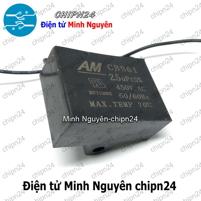 [1 con] (N59) Tụ quạt 2.5uF 450V CBB61 (Tụ đề Kapa, dùng trong quạt điện, động cơ điện nhỏ) - HH004874
