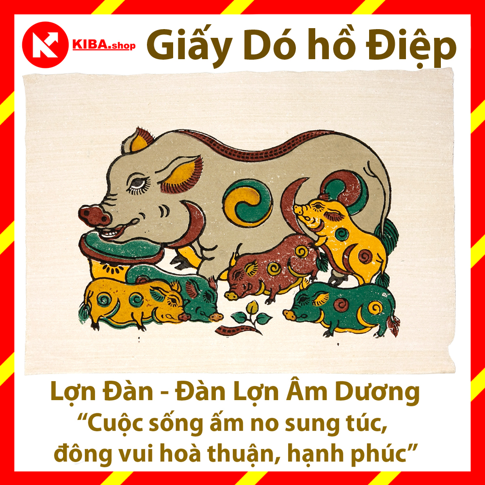 Tranh Đông Hồ - Bức Đàn lợn, lợn đàn - không kèm khung tranh (kích thước 26x37) Dong Ho folk paintings - Viet Nam national cultural heritage