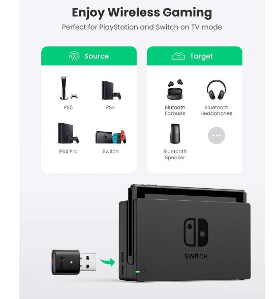 Thiết bị USB Bluetooth 5.0 Ugreen 10928 (Switch và PS5 / PS4) Chín Hãng