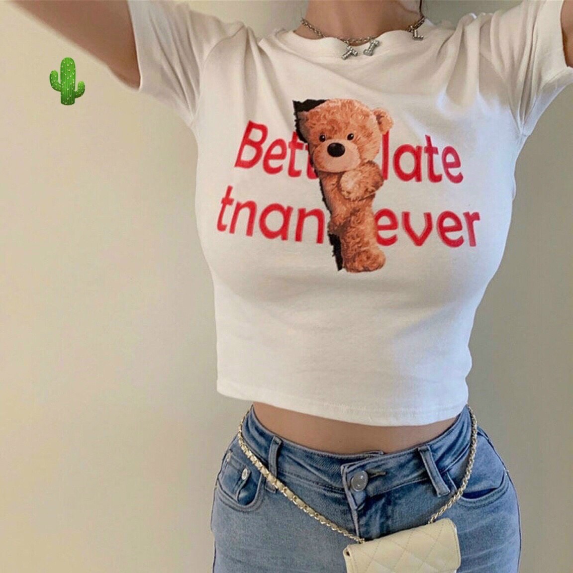 ÁO THUN CROPTOP CỔ TRÒN IN HÌNH GẤU