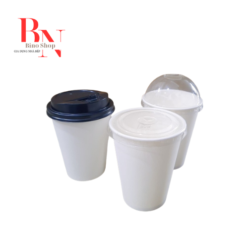 Ly giấy trắng trơn 390ml kèm nắp - 10 cái