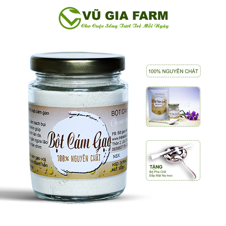 Combo Bột Cám Gạo Nguyên Chất Vũ Gia (100g/hũ) + Tặng Bộ Pha Chế Đắp Mặt Inox Cao Cấp - Đắp mặt dưỡng da, tẩy tế bào chết, se khít lỗ chân lông  - Đã được kiểm nghiệm y tế