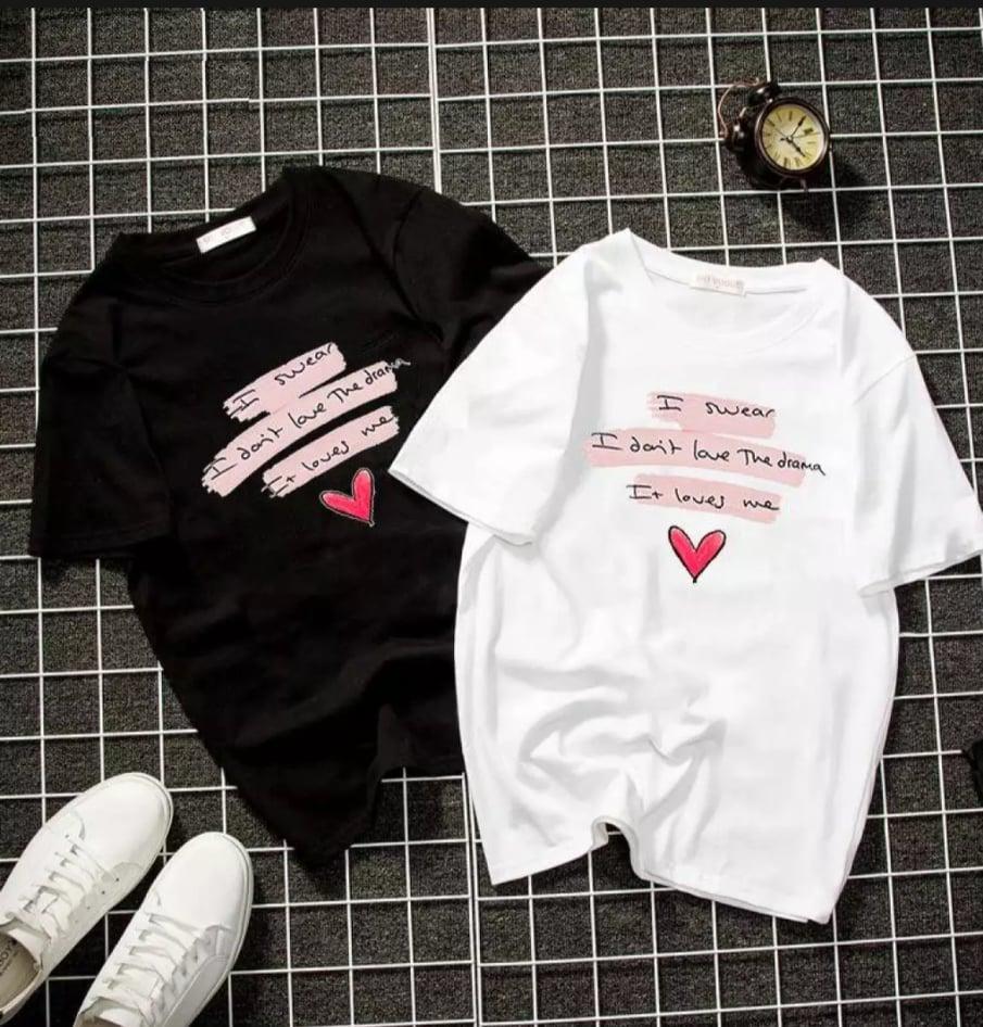 Áo thun nữ form rộng in hình Trái Tim Hồng Kèm Chữ dễ thương, vải dày mịn mát