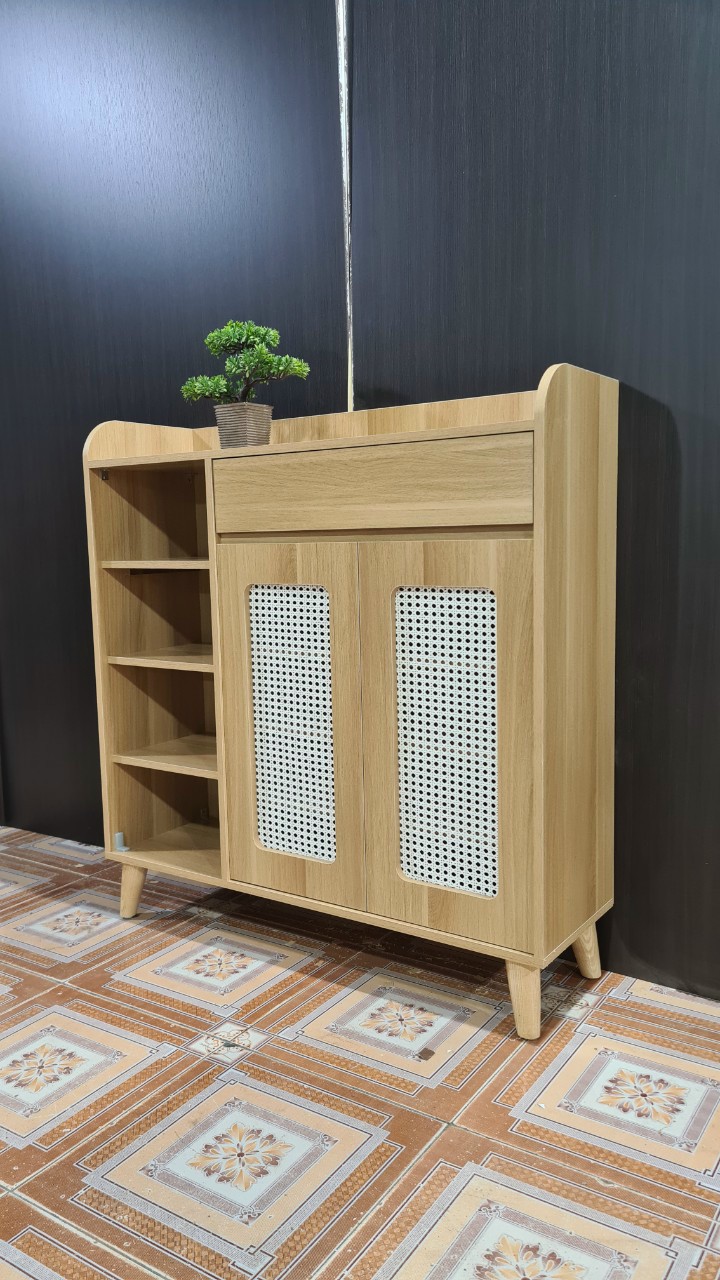 Kệ tủ giày cánh mây chân gỗ dài 1m 100 cm