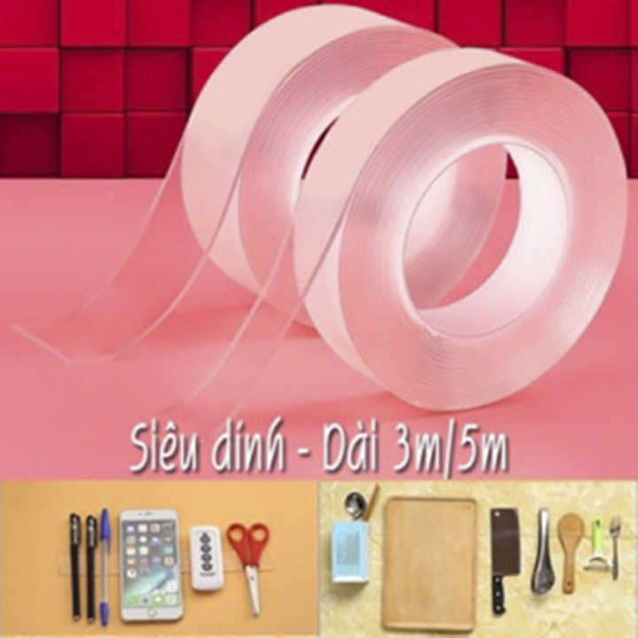 Băng keo 2 mặt đa năng (LOẠI DÀY) trong suốt cuộn 5m - 3m dán trên mọi bề mặt siêu chắc chắn