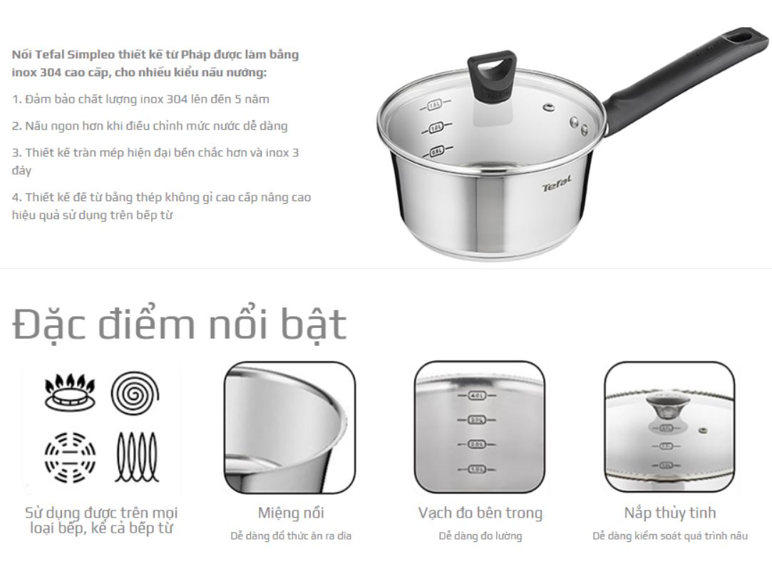 [HCM]QUÁNH INOX TEFAL SIMPLEO 18CM (B9052395)