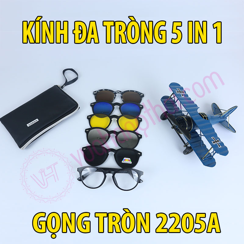 Mắt kính đa tròng 5 in 1 nam nữ gọng tròn 2205a - tặng kèm túi da mắt kính đa năng 5 trong 1
