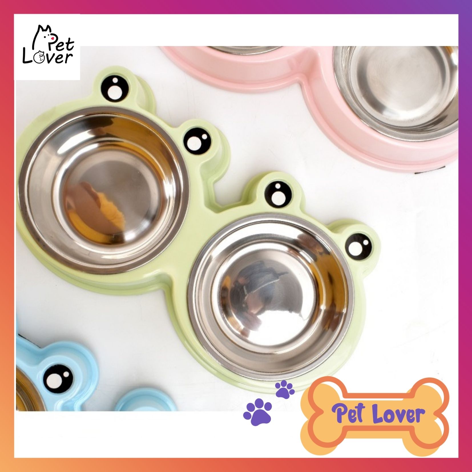 Bát ăn cho mèo, bát ăn cho chó, khay inox kèm theo, sạch sẽ, dễ dàng vệ sinh (cho pet dưới 10kg) - petlover