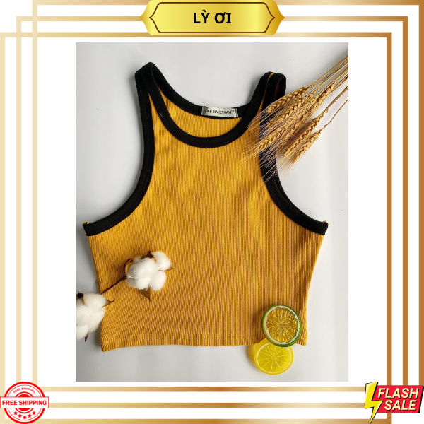 Áo Croptop BA LỖ PHỐI VIỀN Basic Trơn Nữ Thun Gân Kiểu Ôm Body_ Lỳ ơi