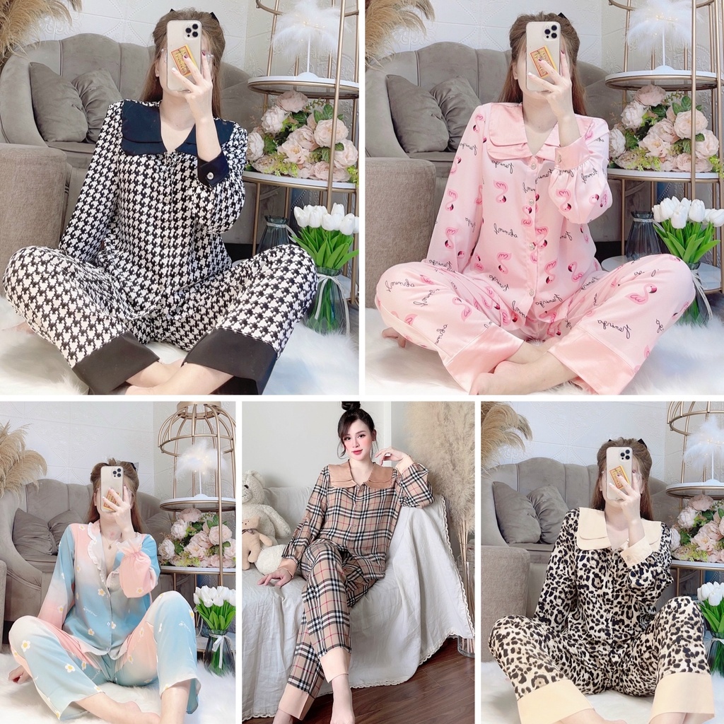 BỘ NGỦ LỤA DÀI TAY mango mềm mịn không nhăn pyjama mặc nhà