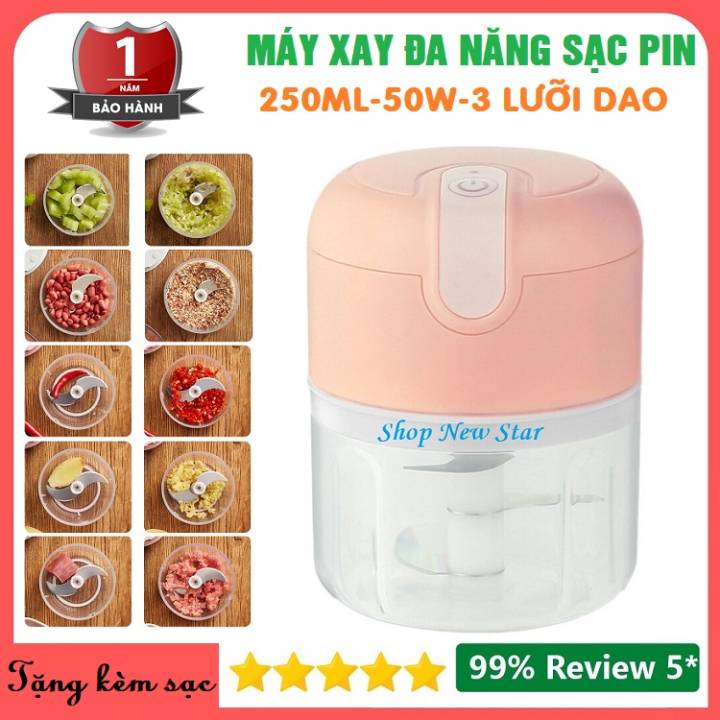 Máy xay đa năng, máy xay sinh tố mini cầm tay sạc pin , máy xay gia vị tỏi ớt tiện lợi hơn máy xay tỏi ớt kéo dây- Máy xay thịt cá ,rau củ quả các…