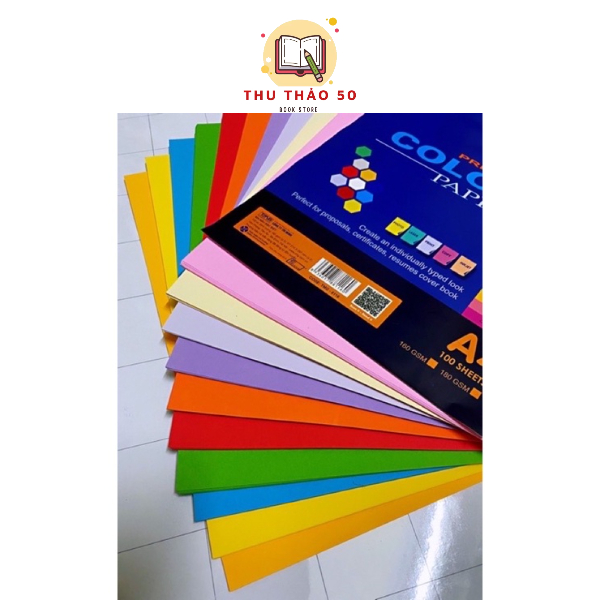 Giấy bìa màu a4 pgrand xấp 100 tờ 10 màu.