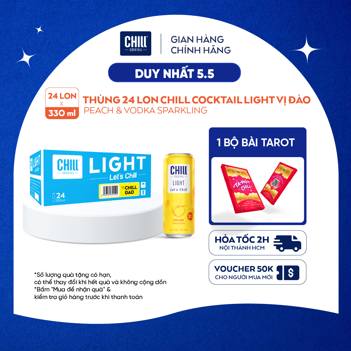 Thùng 24 lon Chill Cocktail vị Đào 330ml/lon (độ cồn 3%)