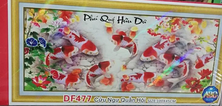 Tranh đính đá 5D-Cá chép chín con cá Phú Quý Hữu Dư ý nghĩa của sự sung túc no ấm