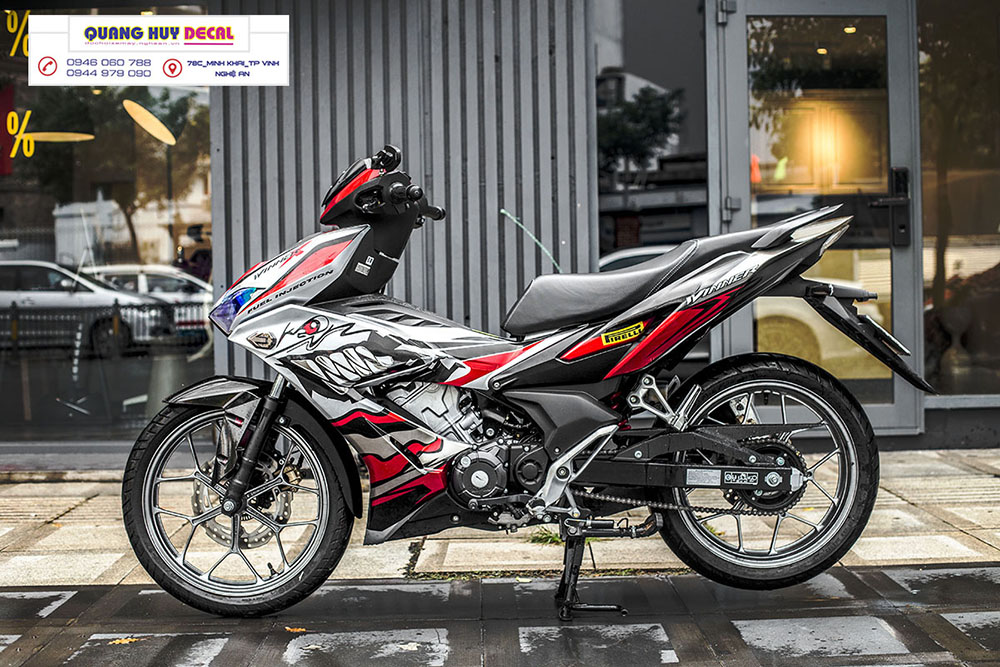 Tem trùm xe máy WINNER X cá mập đỏ bạc đen shark - chế tem xe máy WINNER X thiết kế theo yêu cầu - Tem xe máy WINNER X rẻ đẹp và chất