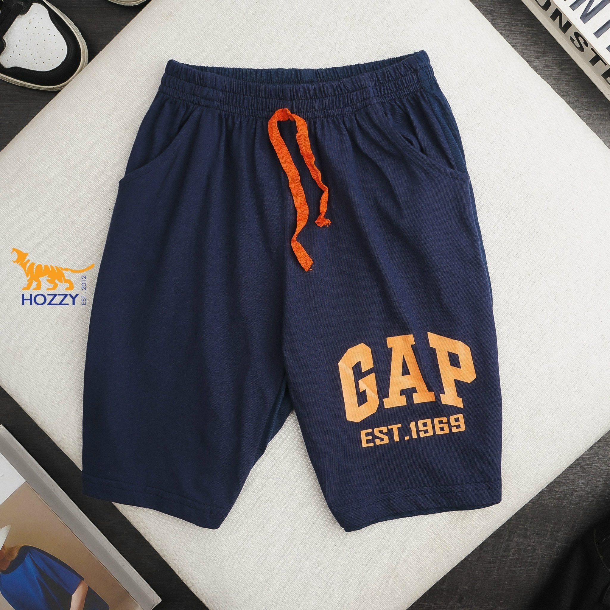 (Bé trai 20-55kg) Quần đùi thun cotton in chữ GAP