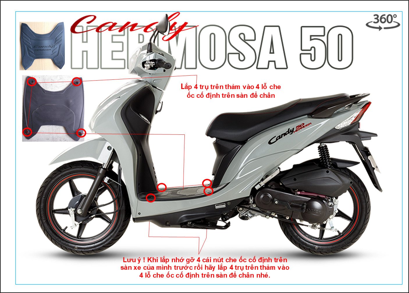 Thảm cao su lót chân xe CANDY HERMOSA 50cc ( KYMCO )