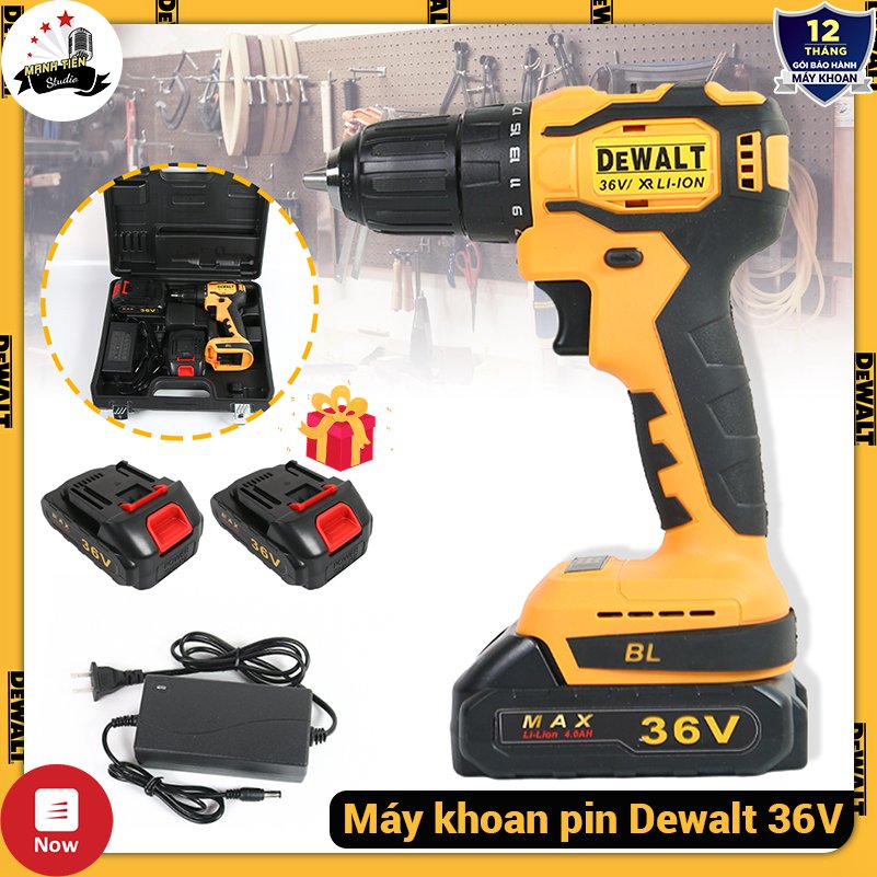 Máy Khoan Pin Động Cơ Không Chổi Than Dewalt 36V 4Ah – Lõi Đồng 100%, Đầu 10Mm – 21 Cấp Trượt – Kèm 2 Pin Sạc, 1 Dock Sạc Bảo Hành 12 Tháng