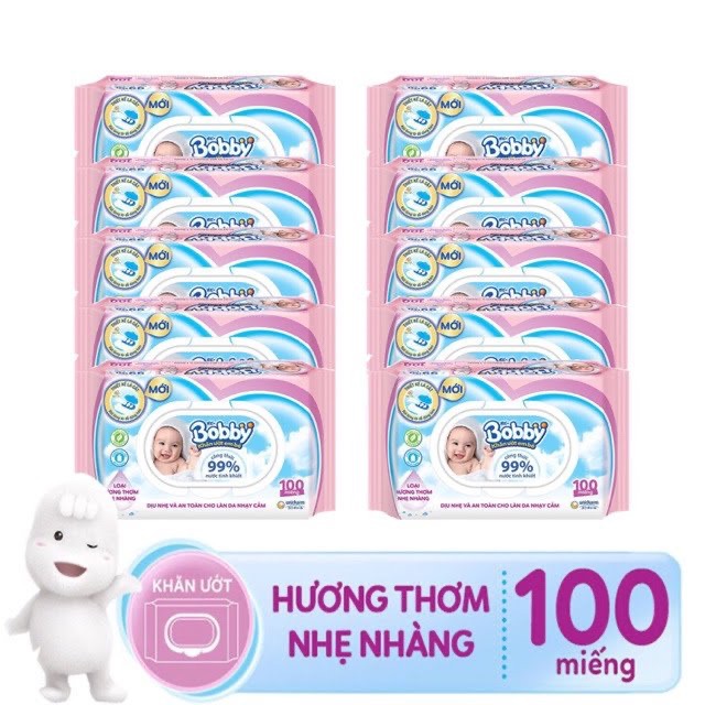 - Combo 10 gói khăn ướt Bobby ko mùi 100 tờ mới- Khăn giấy ướt diệt khuẩn Bobby mới