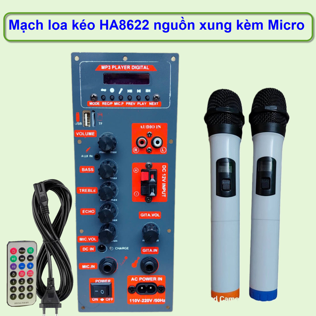 Mạch loa kéo HA8622 nguồn xung kèm micro