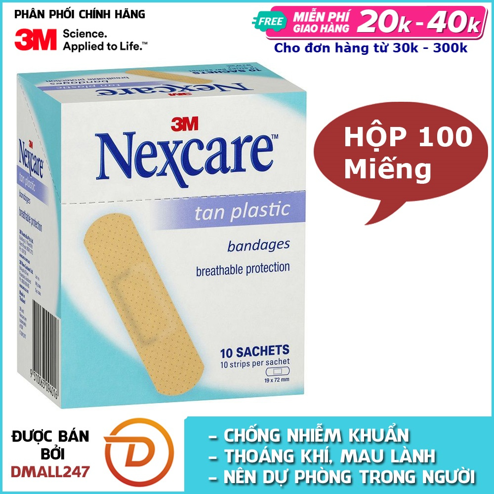 Hộp 100 miếng băng keo cá nhân màu da Nexcare 3M BKCN-TAN - Dmall247, Bán chạy, chính hãng, sale làm đẹp