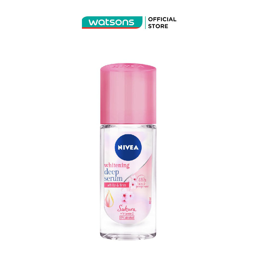 Lăn Ngăn Mùi Nivea Whitening Deep Serum Sakura 0% Alcohol Roll On Hương Hoa Anh Đào 40ml
