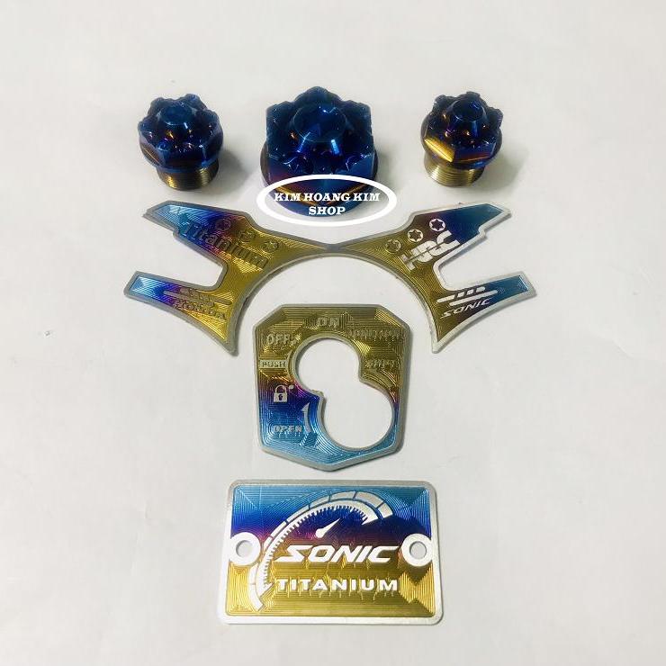 SONIC Combo (3 ốc ghi đông + tem dán ghi đông titan+ổ khóa titan + nắp bình dầu Titan) dành cho xe SONIC