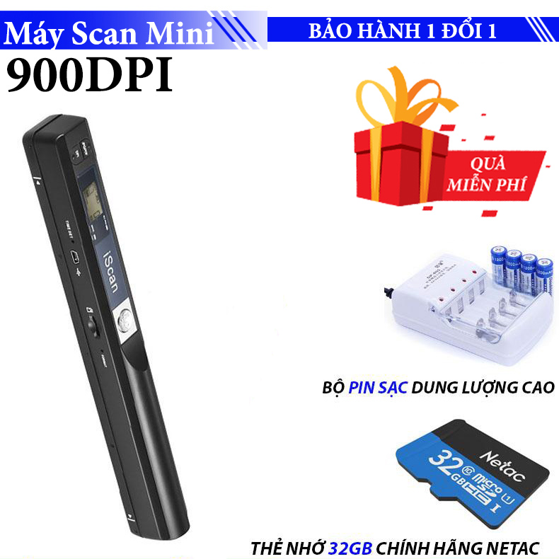 [COMBO] Tiết kiệm 40% Full bộ phụ kiện dành cho Máy scan màu di động độ nét cao iScan 900DPI - Scan ảnh siêu nhanh - Máy Quét Tài Liệu iScan Mini Cầm Tay Định Dạng JPG Và PDF - Máy Scan, Thẻ nhớ 32Gb, Pin sạc dung lượng cao Double Pow