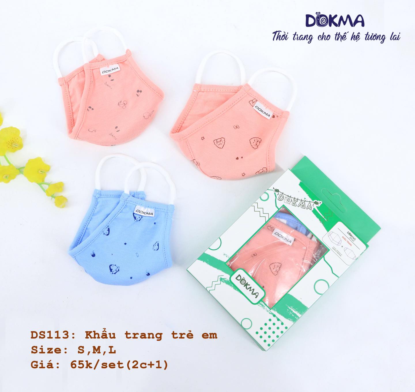 Set 3 khẩu trang vải bamboo Dokma cho bé