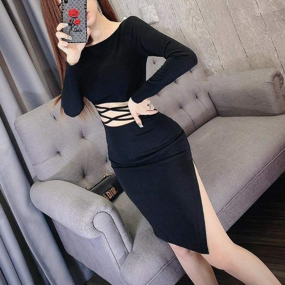Đầm body tay dài hở eo sexy