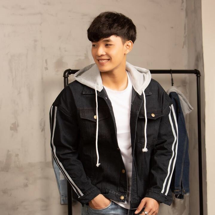 [HCM]Áo khoác jean nam có nón nỉ form rộng sọc đôi trắng tay áo Hà Quốc size M- L-XL