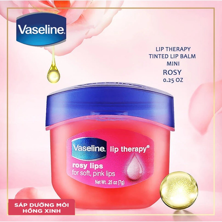 Sáp Dưỡng Môi Vaseline Dưỡng Ẩm Đa Nắng Giúp Môi Hồng Xinh, Giảm Khô Nẻ Vaseline Lip Therapy Rosy | Original 7g