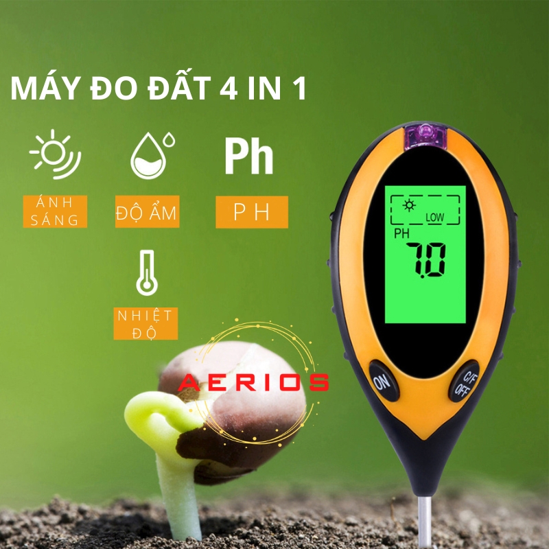 Máy đo độ pH, độ ẩm, nhiệt độ, ánh sáng của đất 4 trong 1