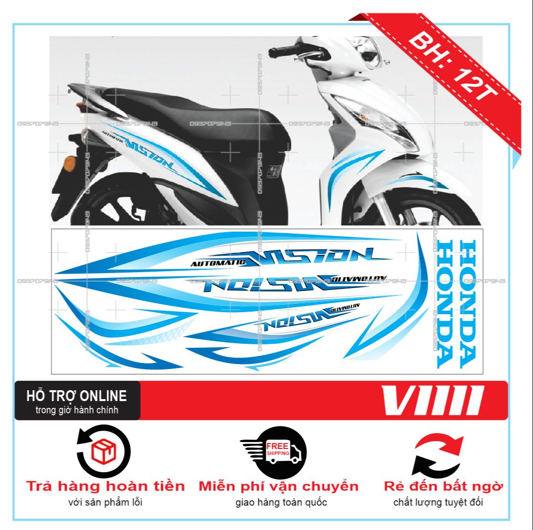TEM XE VISION 2012, TEM RỜI VISION 2012 CHỈ XANH DÁN XE TRẮNG