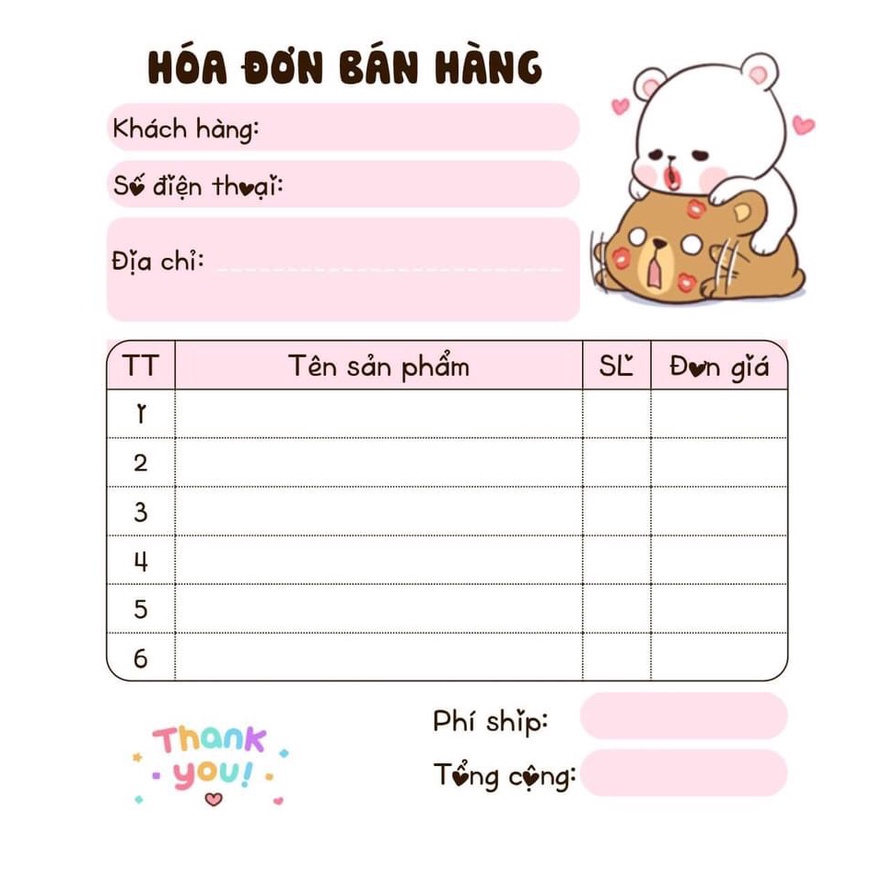 HOÁ ĐƠN BÁN HÀNG (size A6-10x14,5cm) 2 liên ngẫu nhiên