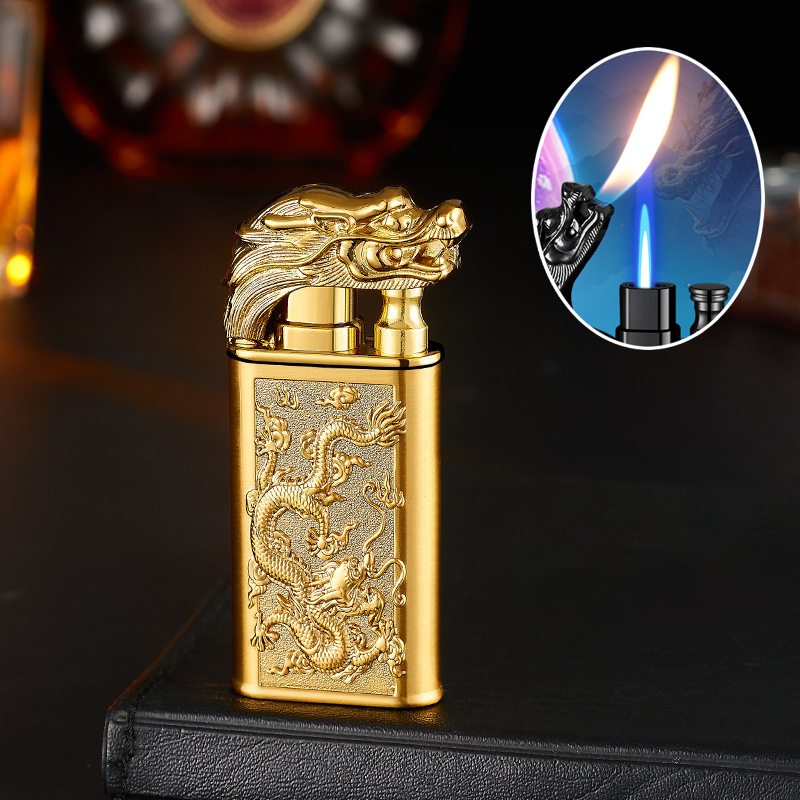 Bật lửa 2 chế độ lửa hình rồng phun lửa (lửa ngọn và lửa khè) kim loại - xài gas