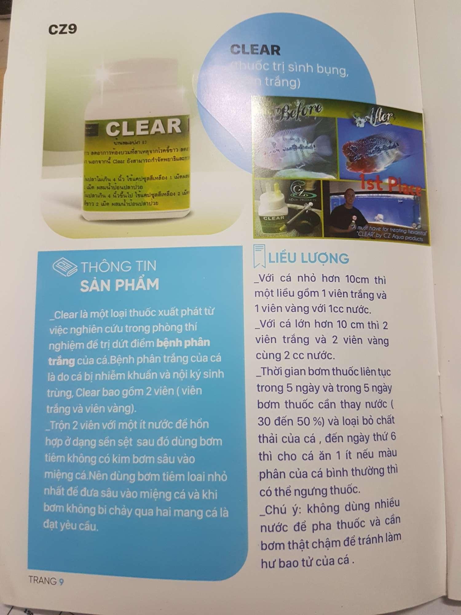 [HCM]Trị sình bụng phân trắng nhiễm khuẩn ruột cá CLEAR Tháia