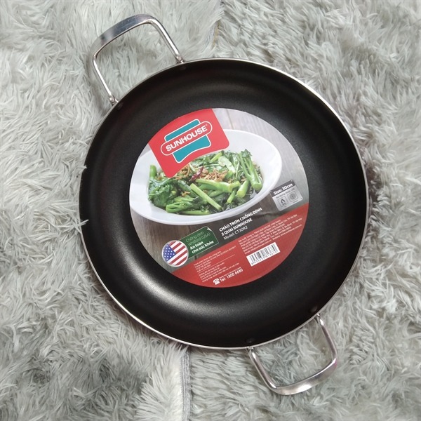 Combo Cặp chảo Chống Dính nhôm trơn cạn SUNHOUSE Phi 18cm + 24cm