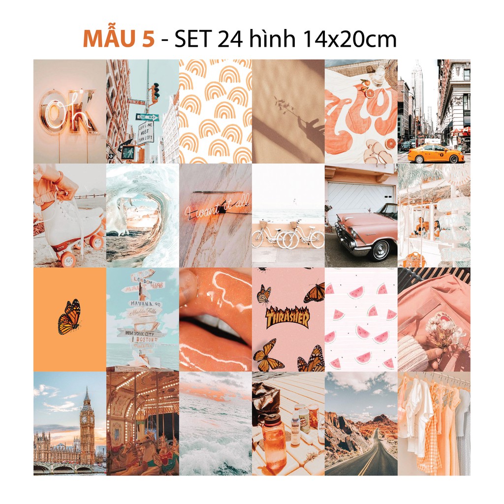 Postcard decal sticker dán tường tranh decor phòng ngủ style Hàn quốc set 24 hình tấm lớn 1300