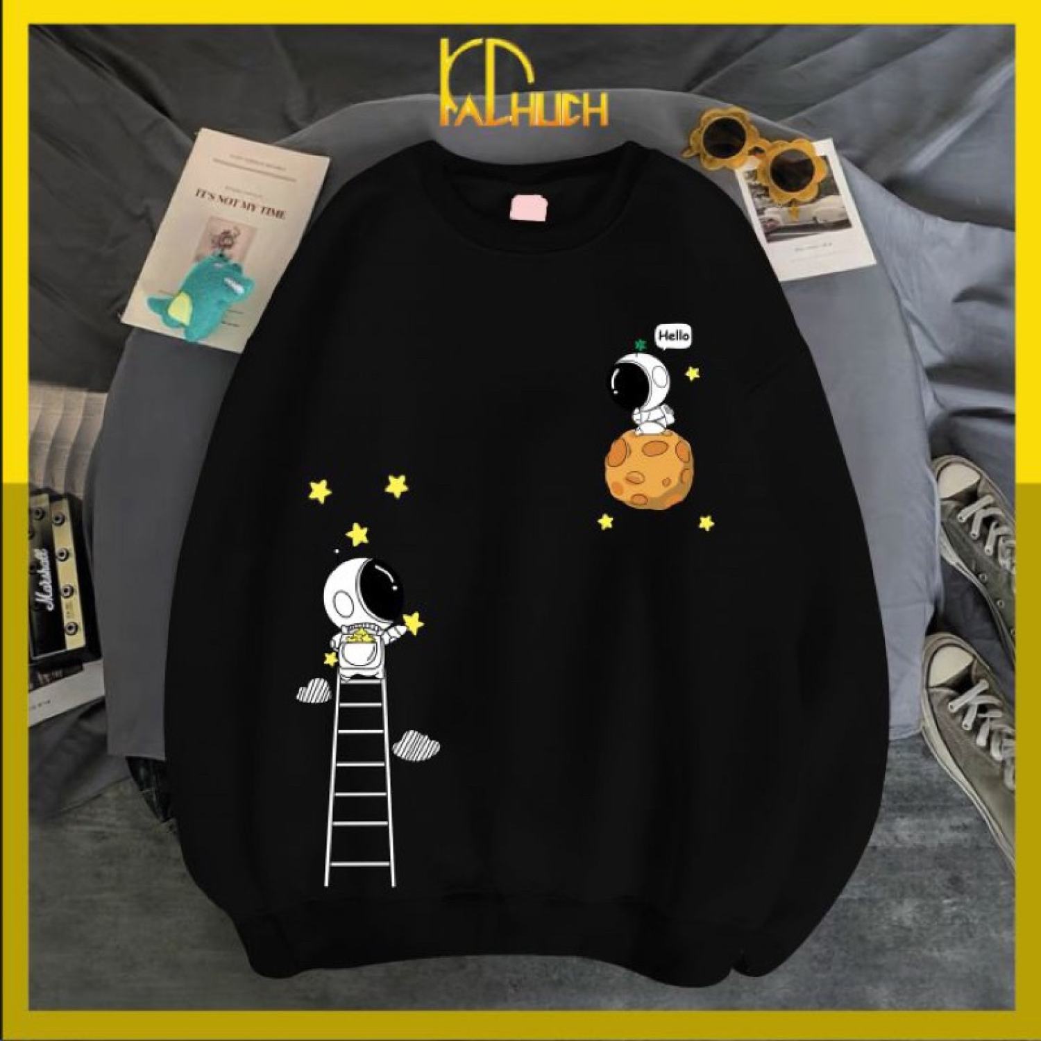 [Hoàn Tiền 15%] Áo sweater in phi hành gia leo thang siêu xinh (có 14 màu lựa chọn)