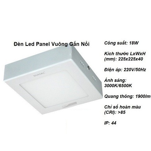 Đèn led panel vuông gắn nổi duhal 18w - kdgb518