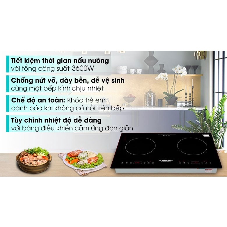 ◕△☃ Bếp Đôi Điện Từ Âm Kính Sunhouse SHB9101