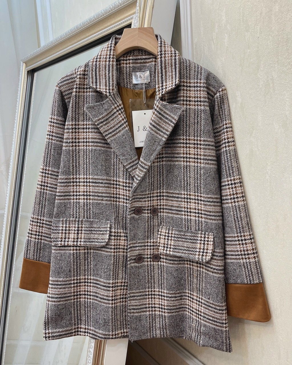 ( Giá Lẻ Sỉ Bằng Sỉ) Áo Dạ Nữ Cổ Vest Cao Cấp, Áo khoác dạ kẻ