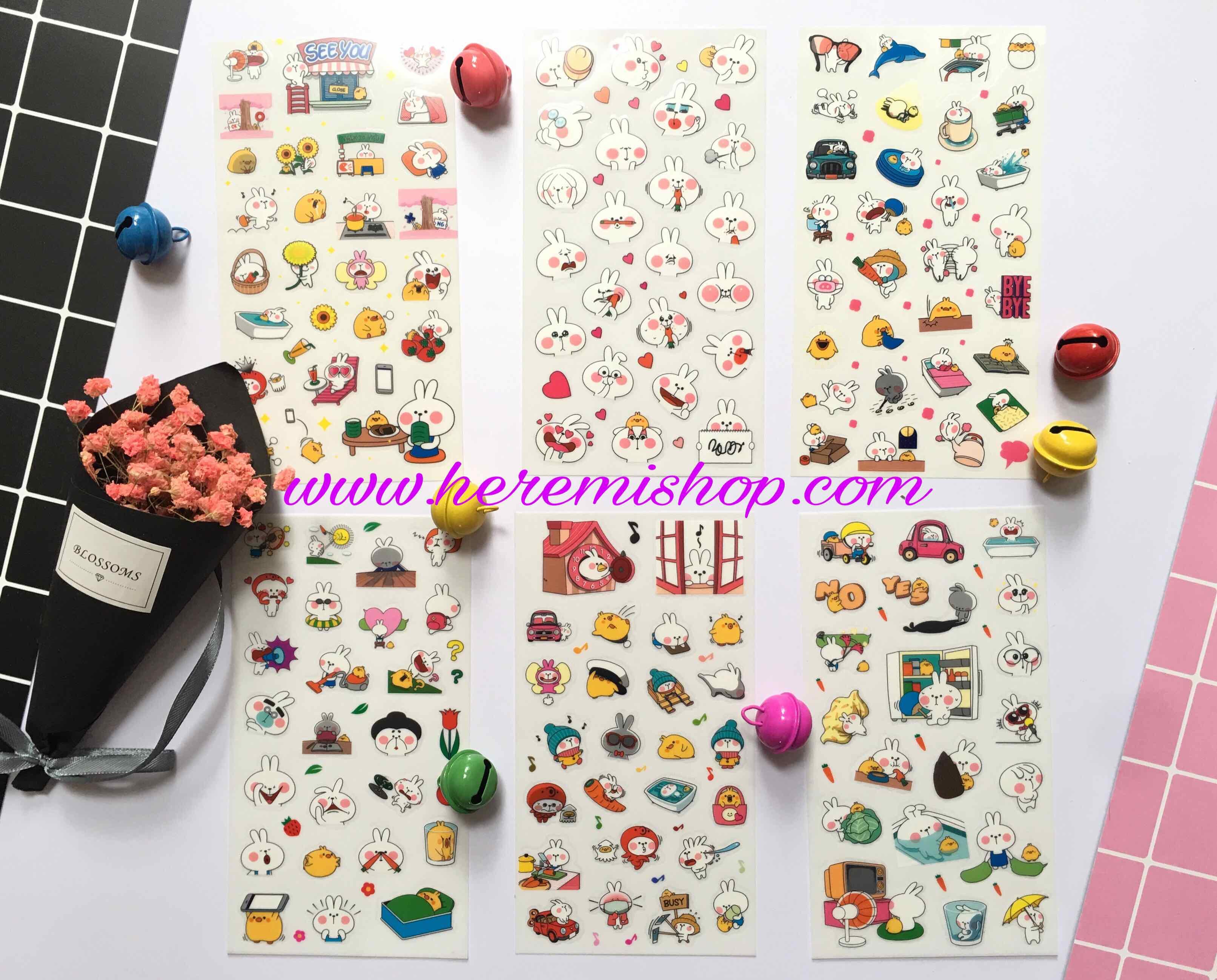Bộ 6 tấm sticker Thỏ Nghịch - A003