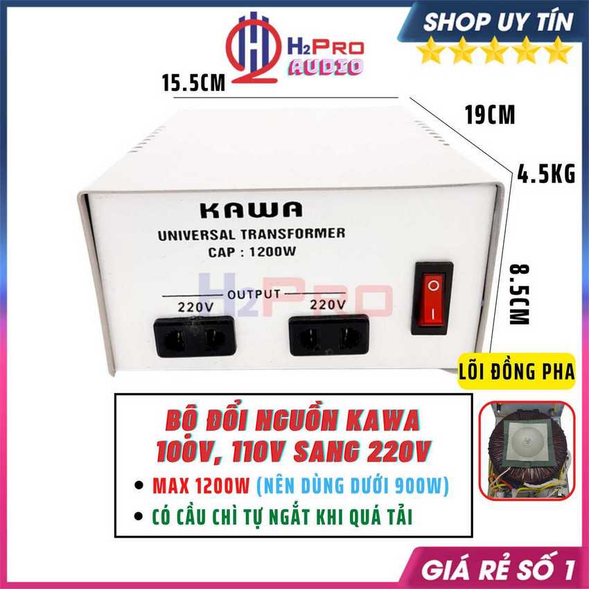 Đổi nguồn 110v sang 220v, 100v sang 220v 250w-6000w kawa cao cấp, an toàn, ổn định, nguồn xuyến lõi đồng pha-h2pro audio