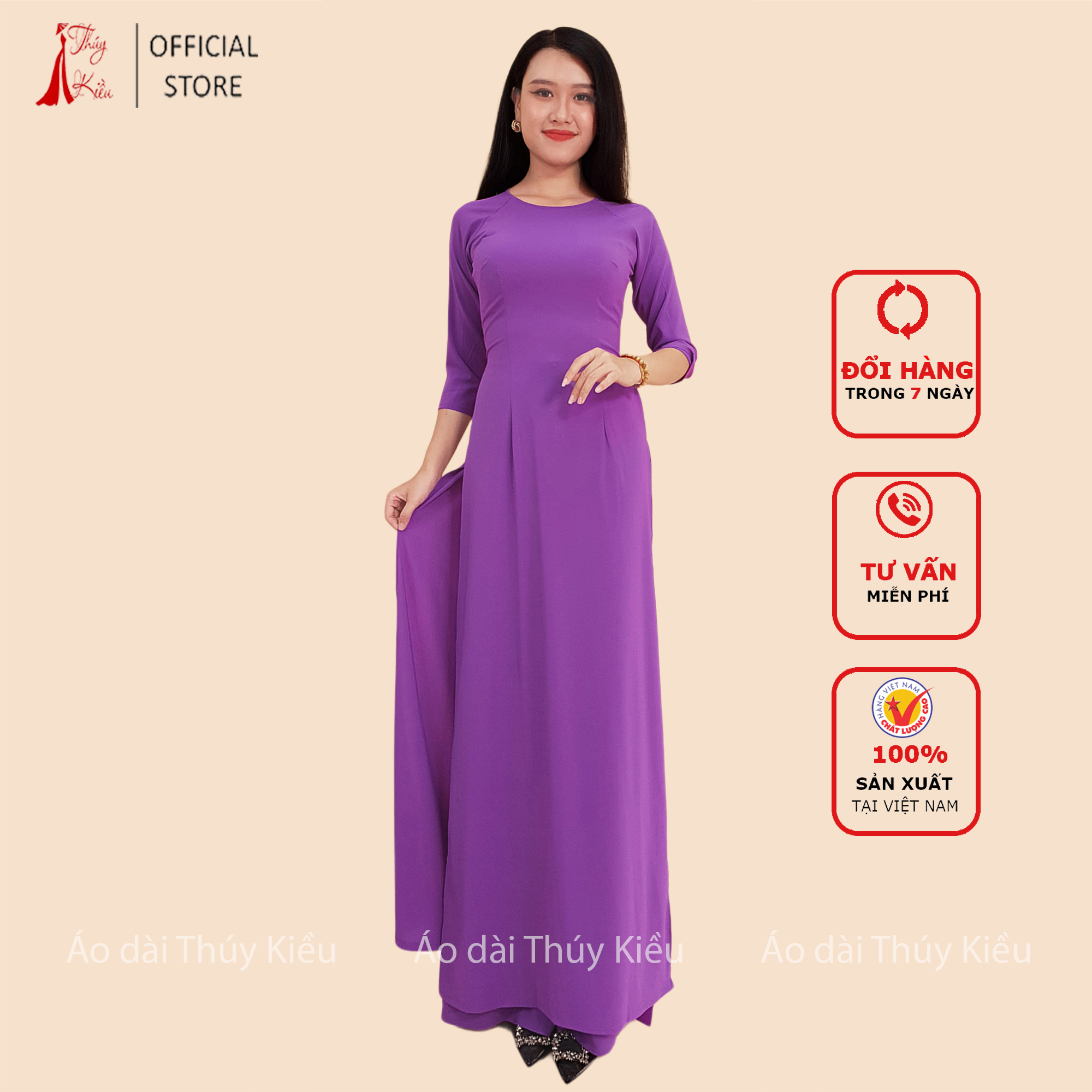 Áo dài Thúy Kiều trơn lụa Nhật màu tím đậm K3 ❤️FREESHIP❤️ mềm mại, co giãn, thấm hút mồ hôi, áo dài truyền thống, áo dài giá rẻ