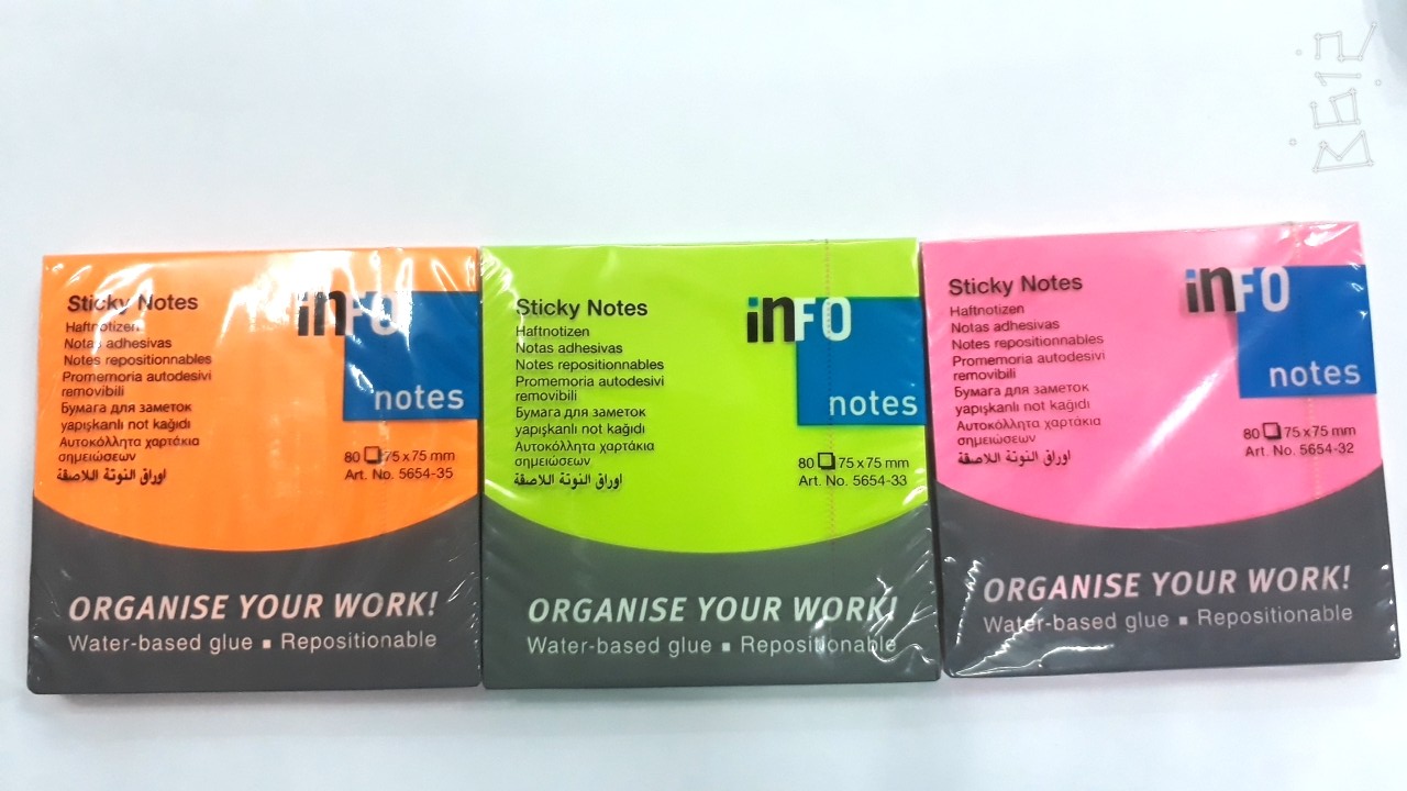 Giấy note màu dạ quang 3 x3  Info - Đức ( 1 xấp )