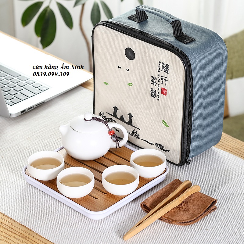 Bộ ấm chén sứ pha trà du lịch